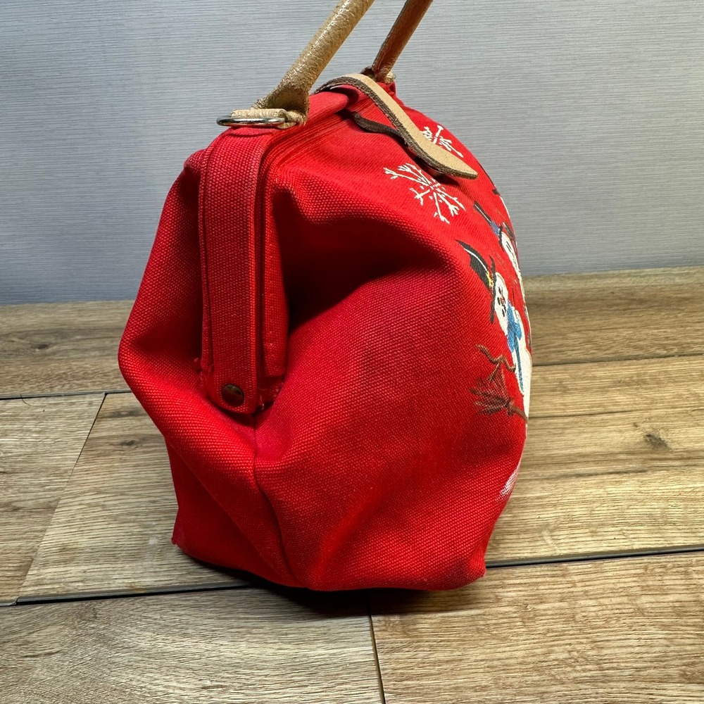 Vintage T. Capelli Hand Painted Snowman Purse Red Holiday Festive Handbag 90s - Picture 4 of 12